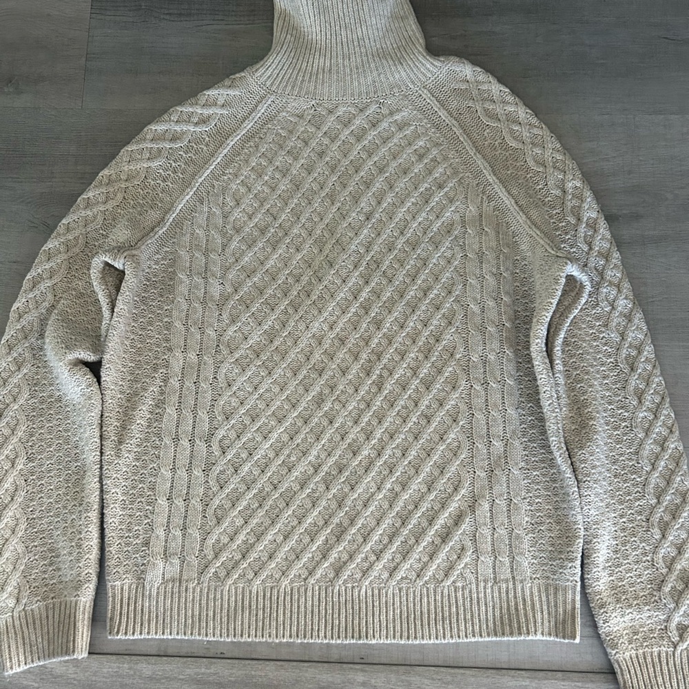 Vince Cream Turtleneck Sweater with Textured Knit